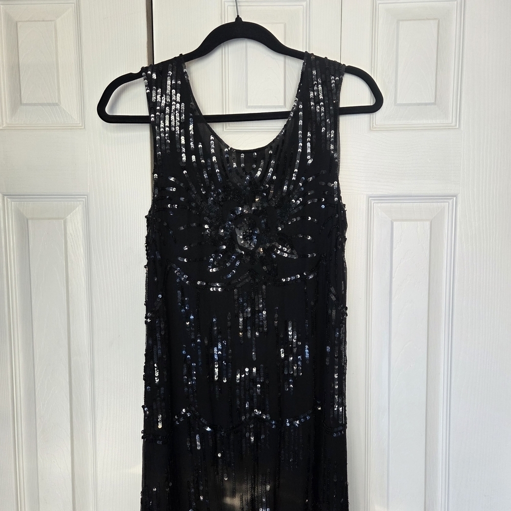 Black Silk And Sequin Sleeveless Dress